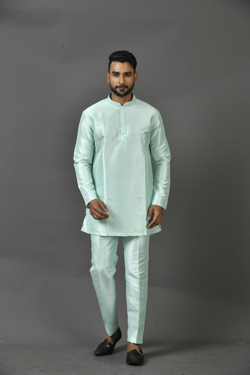 Designer Green Silk Short Kurta