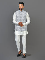 Designer Kurta Jacket Set In Grey