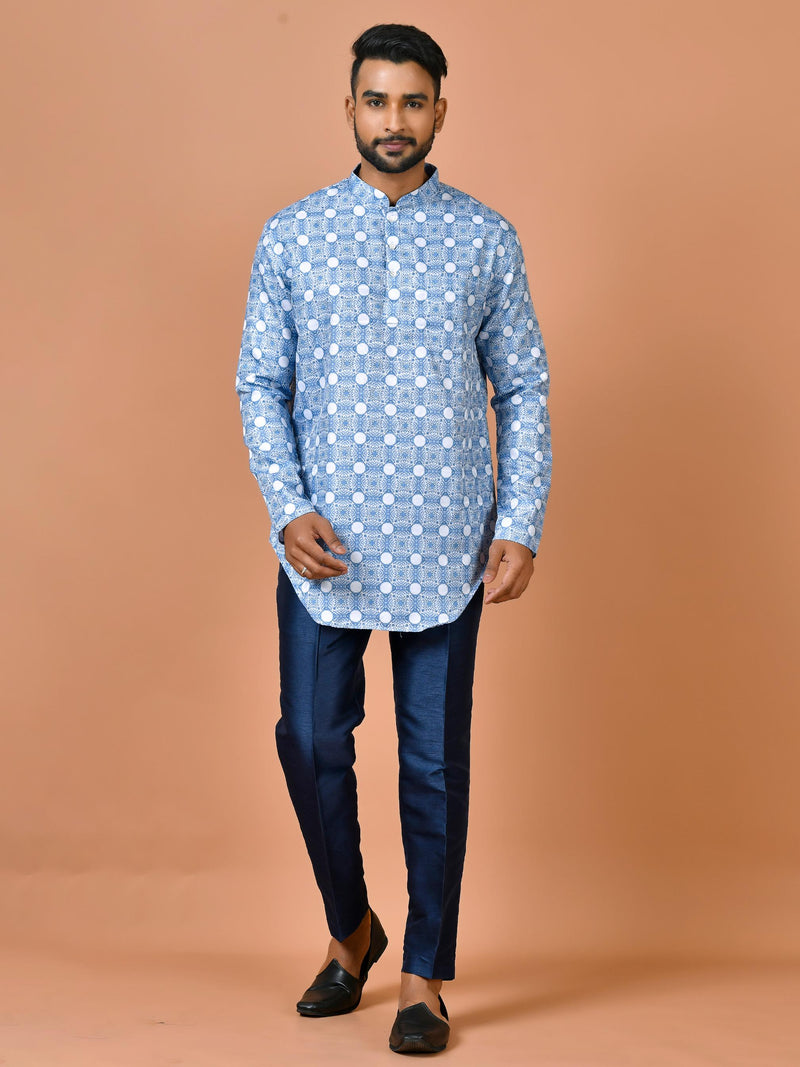 Designer Blue Cotton Blend Short Kurta