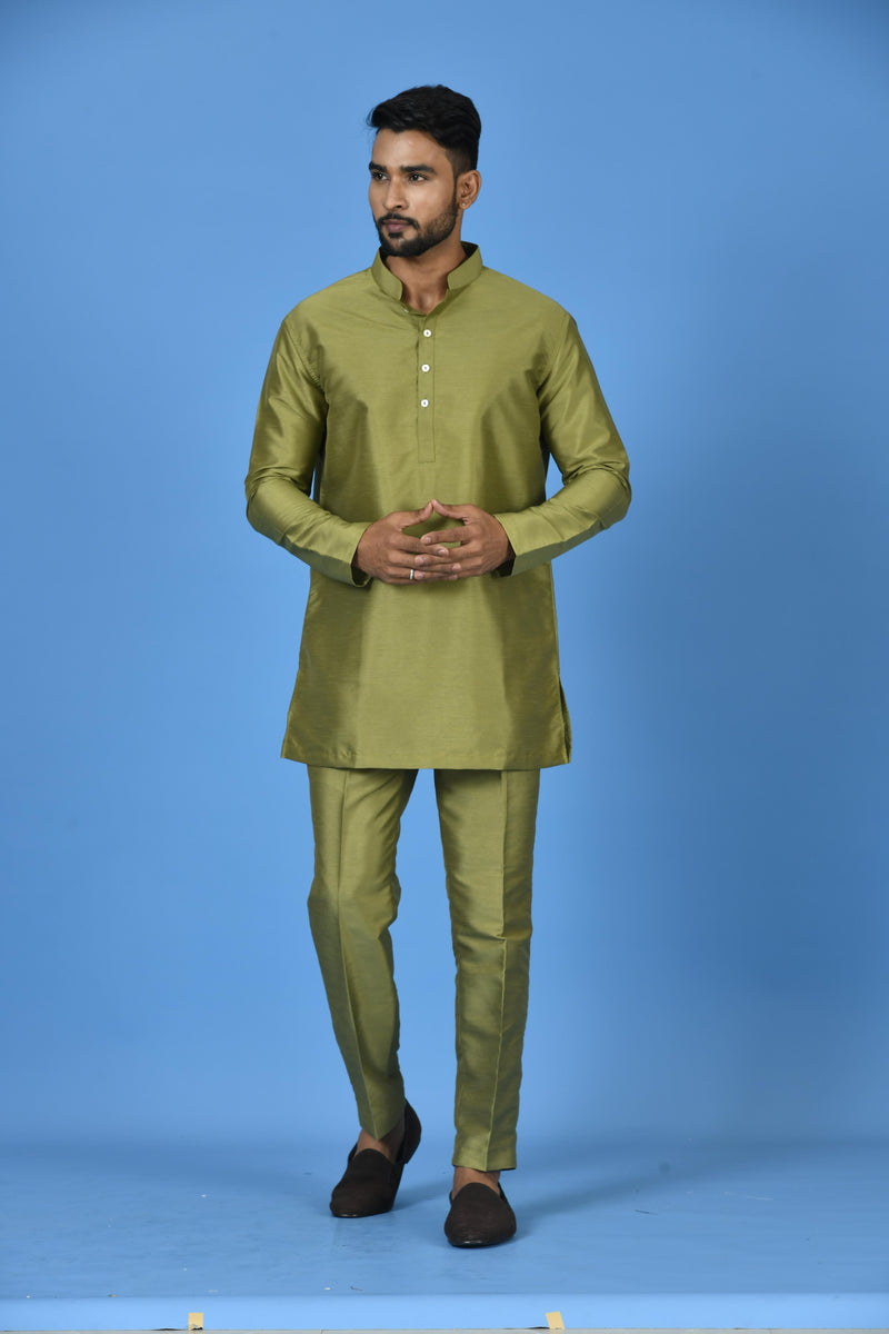 Designer Green Silk Short Kurta