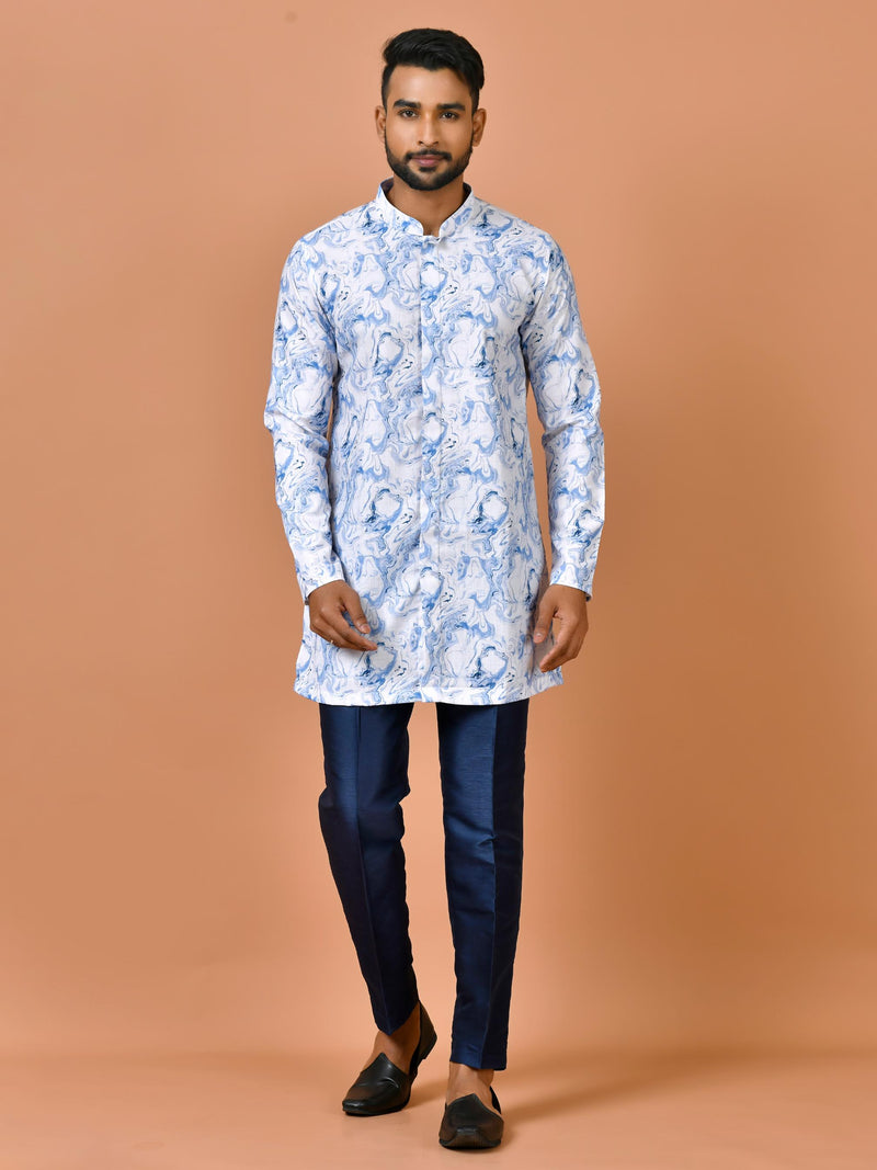 Designer White Silk Short Kurta