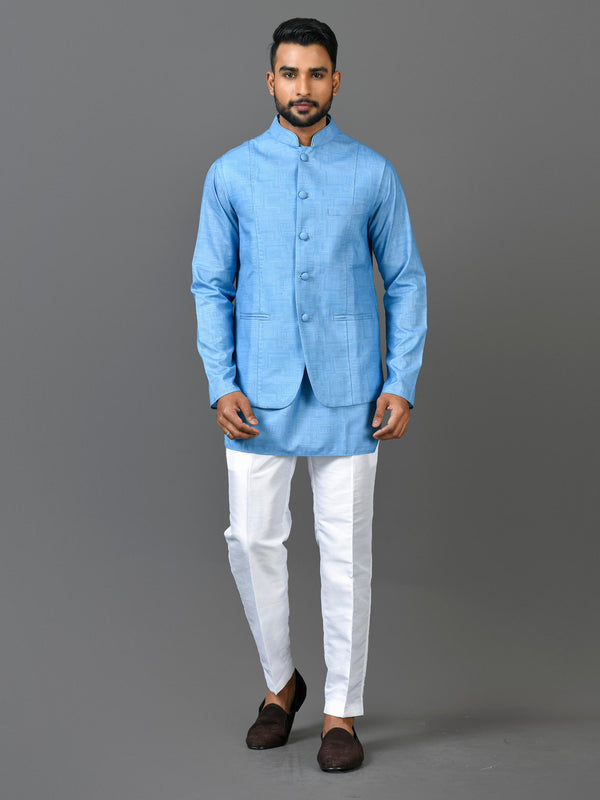 Designer Kurta Jacket Set In Blue