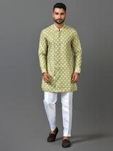 Designer Green Cotton Blend Short Kurta