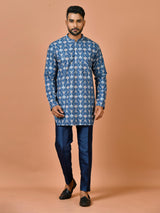 Designer Blue Cotton Blend Short Kurta