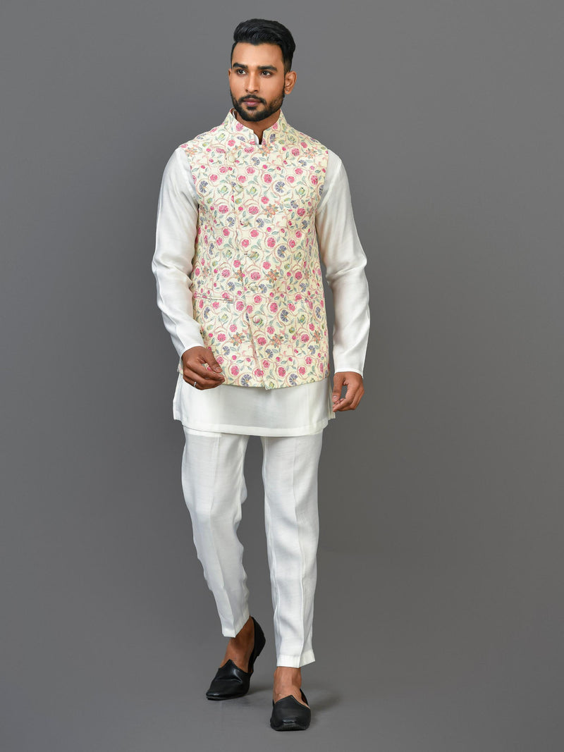 Designer Kurta Jacket Set In Multicolour