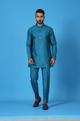 Designer Blue Silk Short Kurta