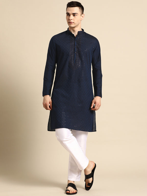 Deep Navy Blue Pure Cotton Sophisticated Kurta Set