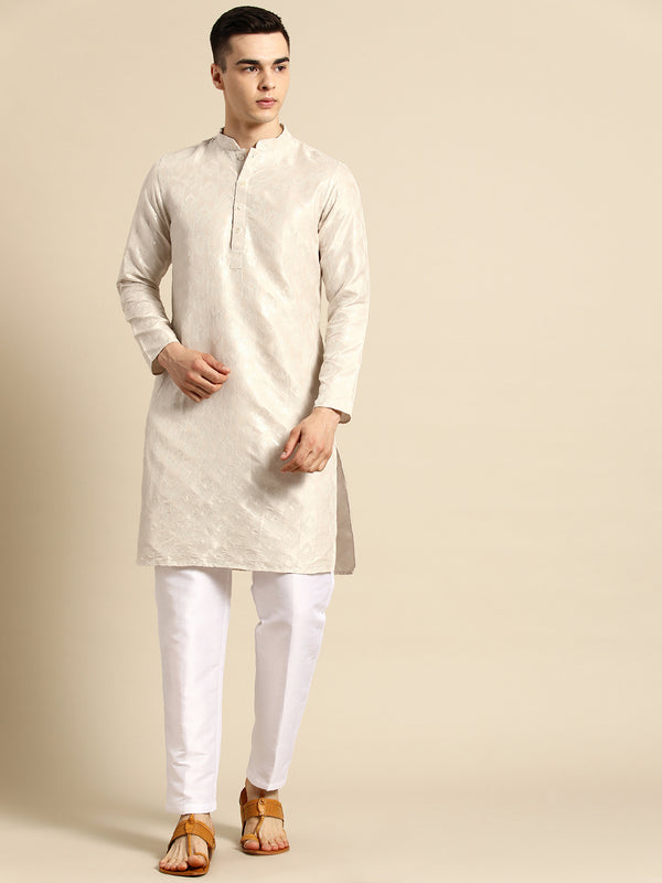 Cream Silk Off-White Statement Kurta Set