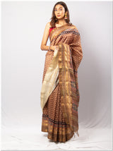Brown Color  Tassar Saree With Blouse Piece