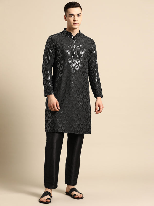 Onyx Black Silk Minimalist Kurta Set