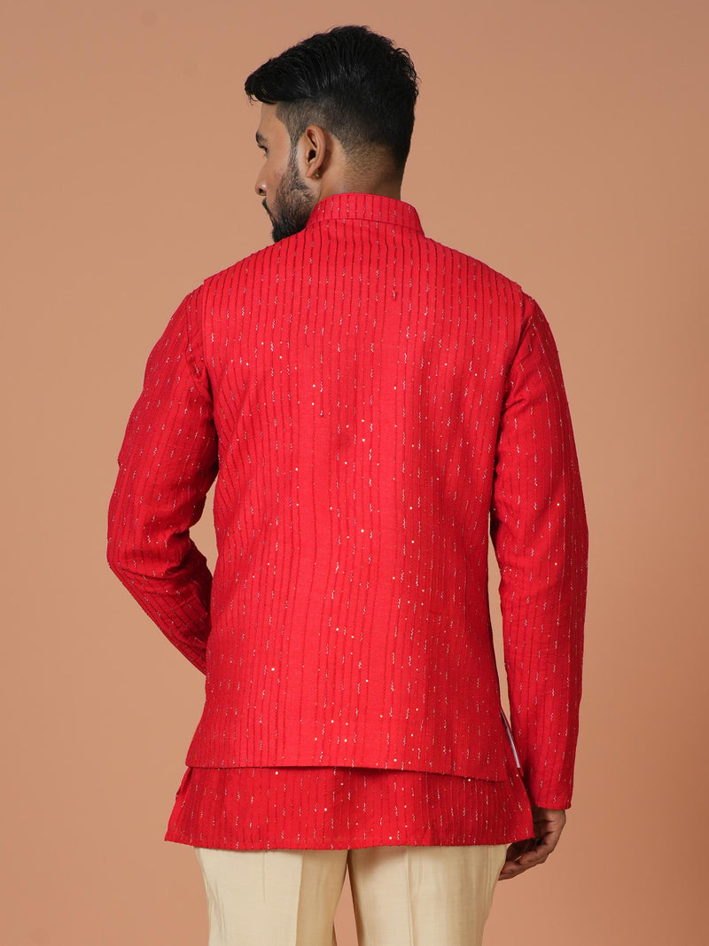 Kurta Jacket Set in Red Colour