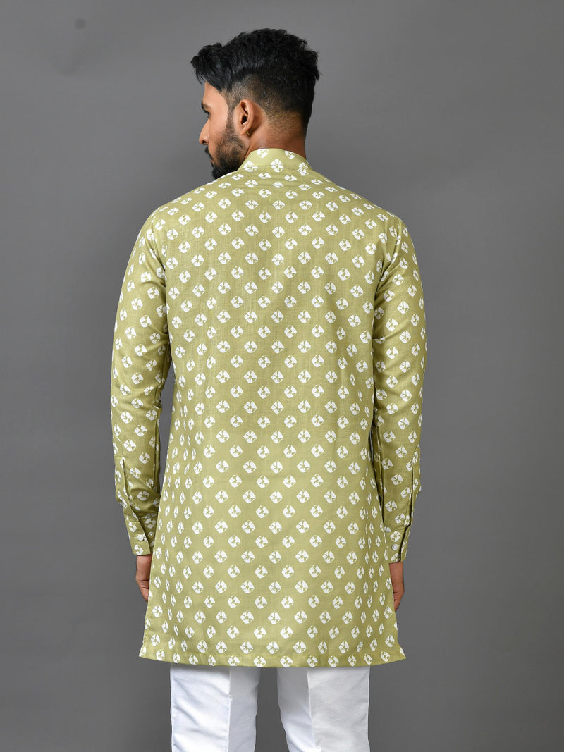 Designer Green Cotton Blend Short Kurta