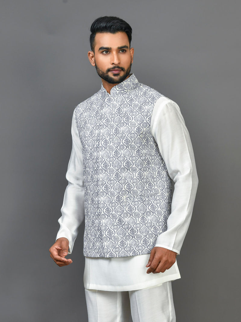 Designer Kurta Jacket Set In Grey