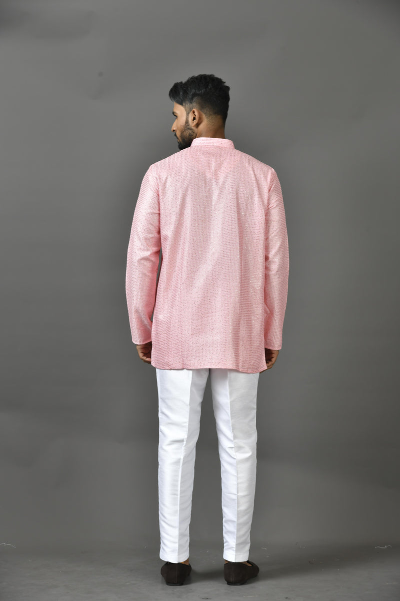 Designer Pink Silk Short Kurta