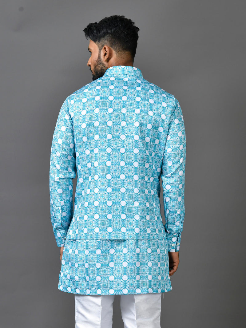 Designer Kurta Jacket Set In Blue