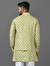 Designer Kurta Jacket Set In Green