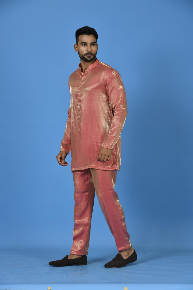 Designer Orange Satin Short Kurta