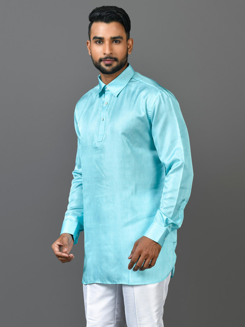 Designer Sea Green Silk Short Kurta