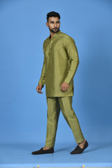 Designer Green Silk Short Kurta