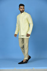 Designer Yellow Silk Kurta Jacket Set