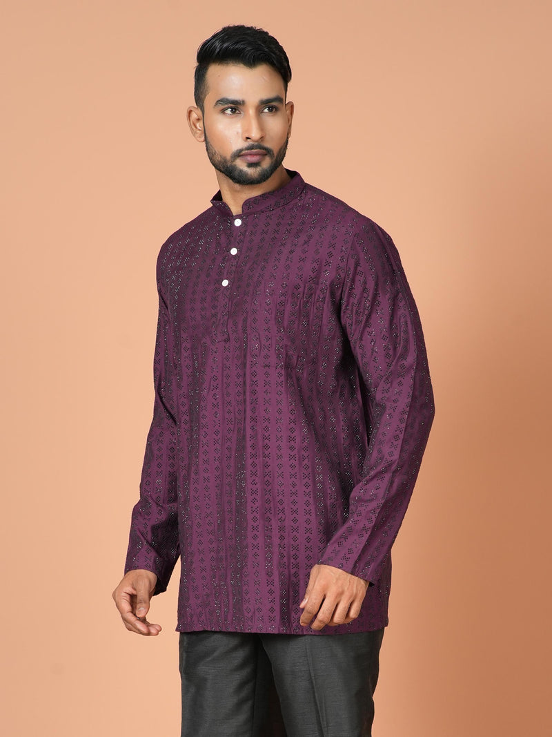 Designer Purple Silk Short Kurta