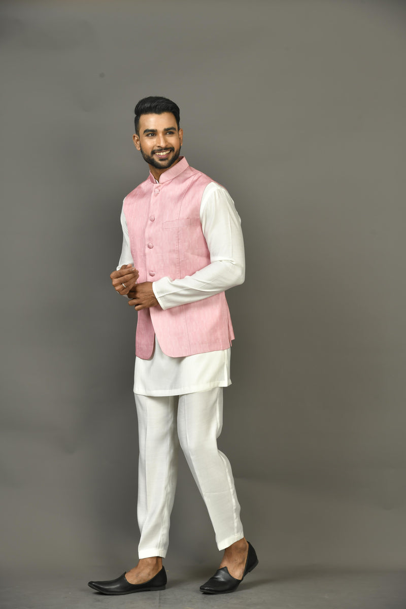 Designer Kurta Jacket Set In Pink