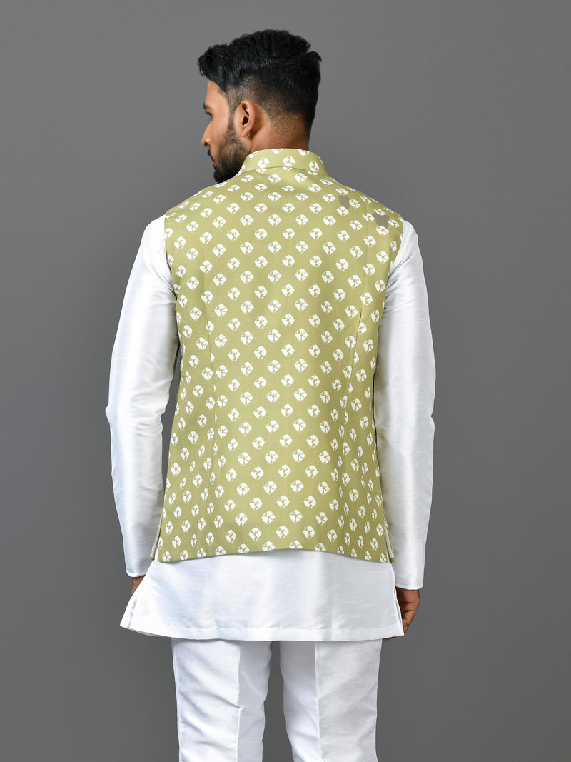 Designer Kurta Jacket Set In Green