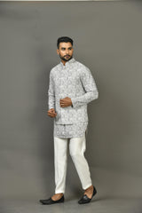 Designer Kurta Jacket Set In Grey