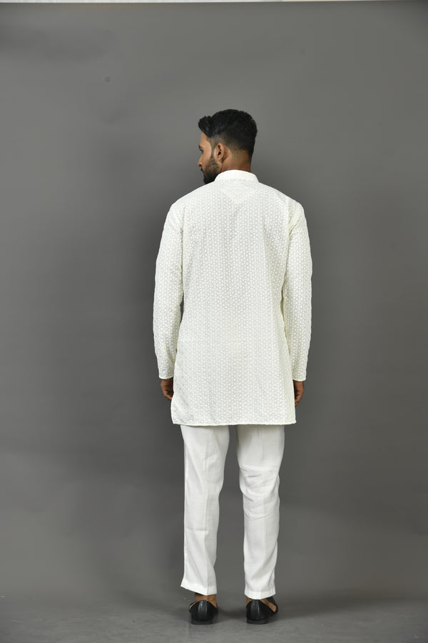 Short Kurta With Pant in Off white Colour