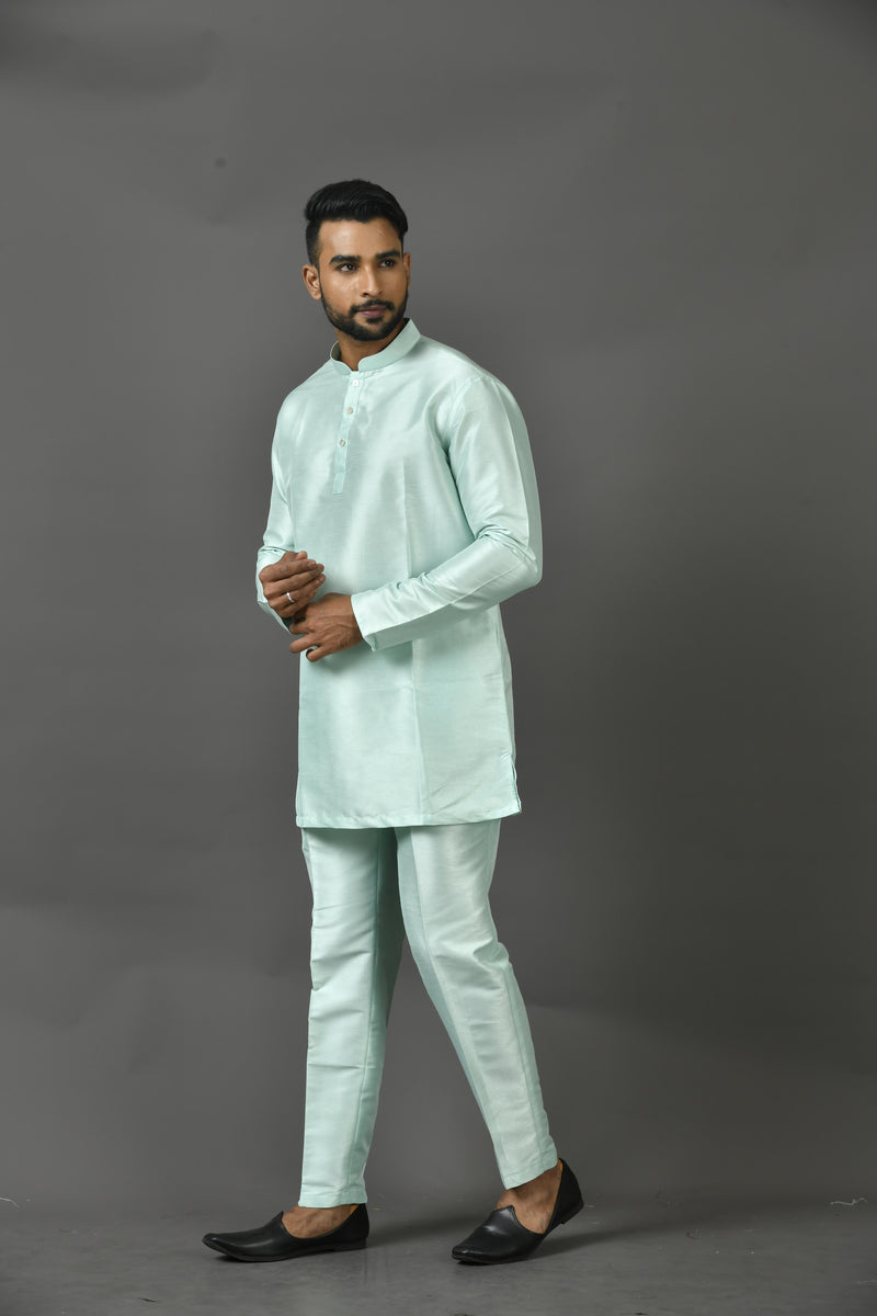 Designer Green Silk Short Kurta