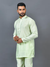 Designer Green Cotton Blend Short Kurta