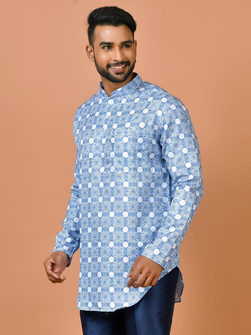 Designer Blue Cotton Blend Short Kurta