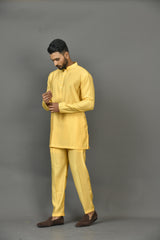 Designer Yellow Cotton Blend Short Kurta