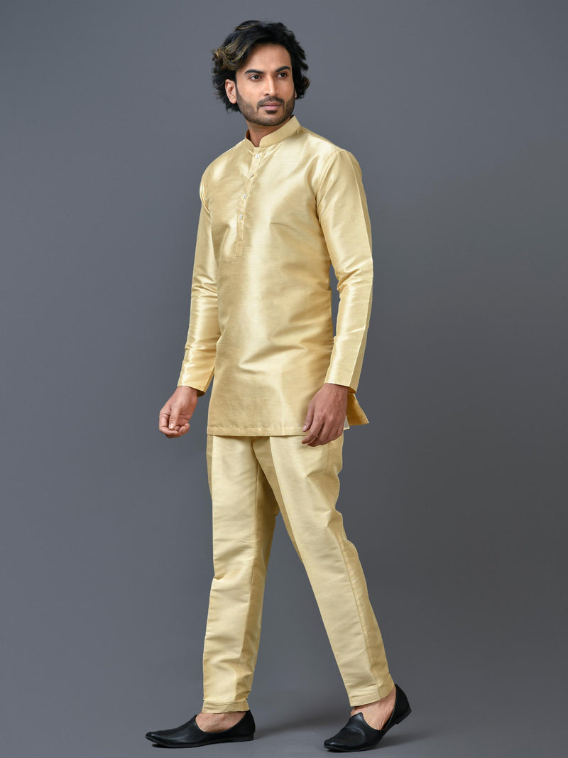 Designer Beige Silk Short Kurta