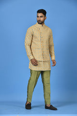 Designer Yellow Cotton Blend Kurta Jacket Set