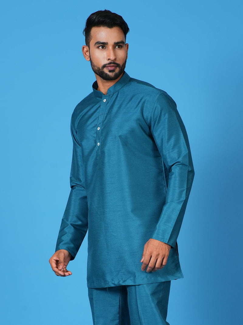 Designer Blue Silk Short Kurta