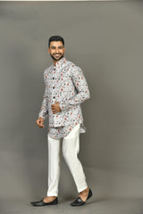 Designer Kurta Jacket Set In Grey