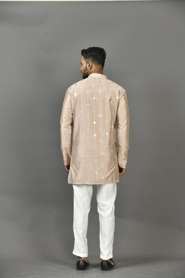 Short Kurta With Pant in Beige Colour