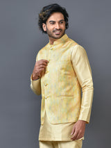 Designer Yellow Satin Kurta Jacket Set