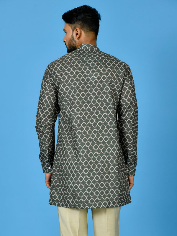 Designer Blue Cotton Blend Short Kurta