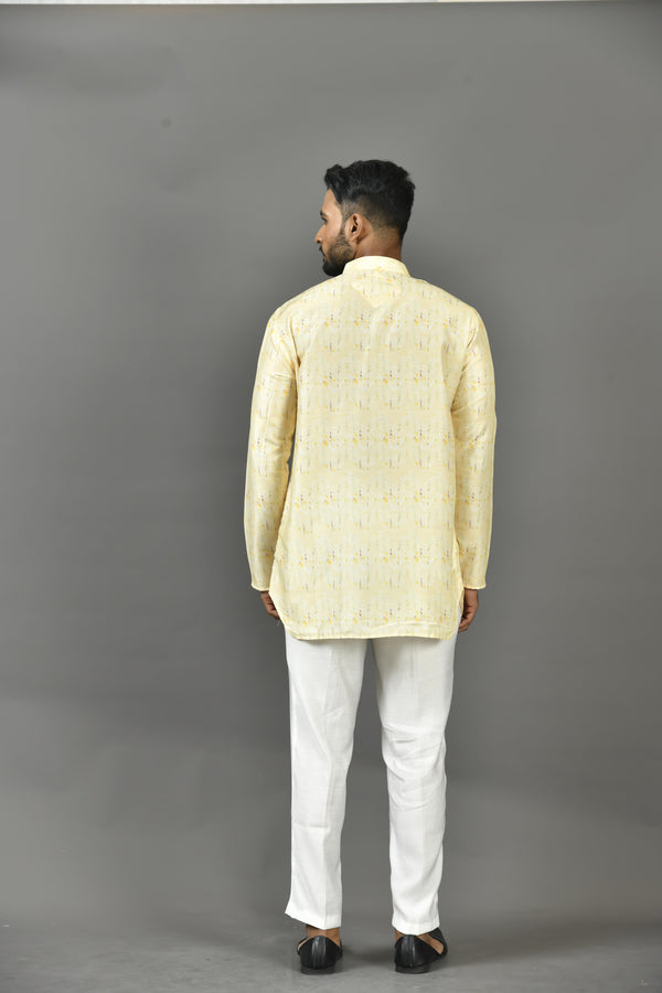 Short Kurta With Pant in Yellow Colour