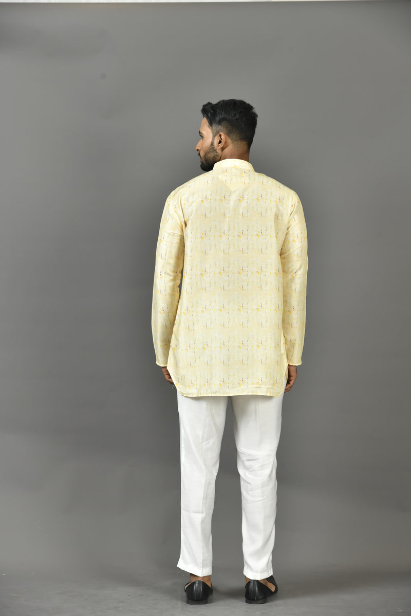 Short Kurta With Pant in Yellow Colour