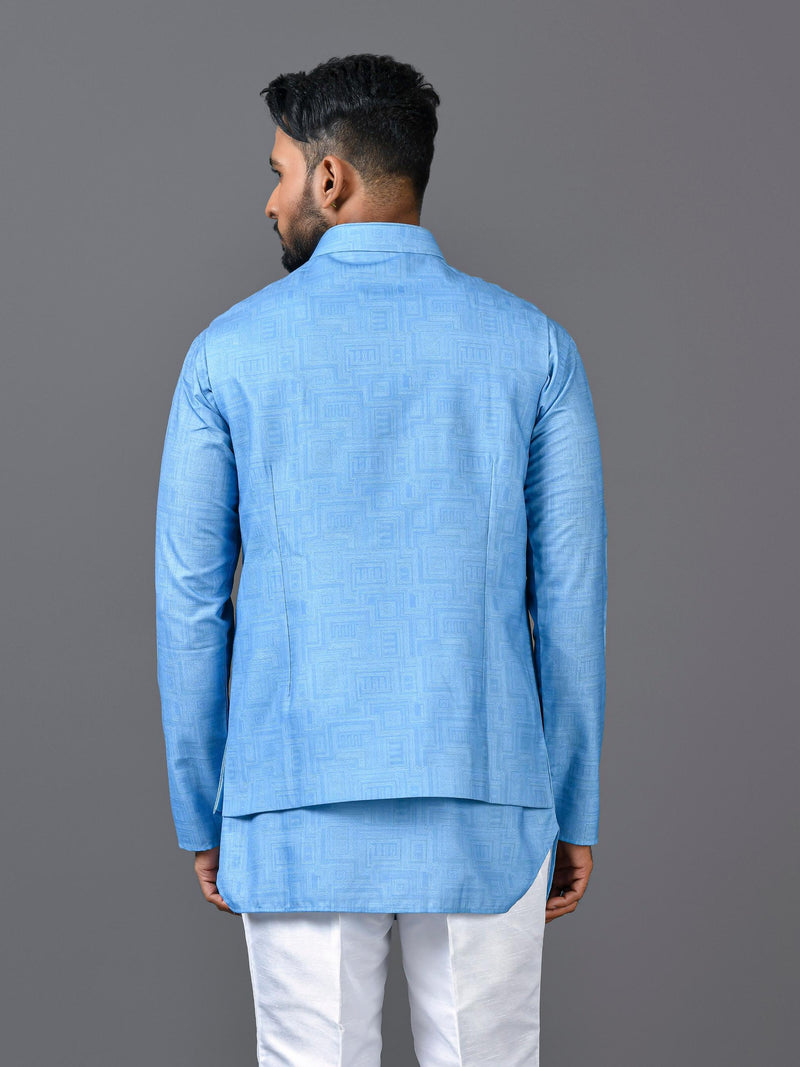 Designer Kurta Jacket Set In Blue