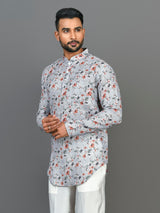 Designer Grey Silk Short Kurta