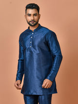 Designer Navy Blue Silk Short Kurta