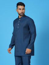 Designer Blue Cotton Blend Short Kurta With Pant