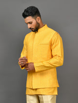 Designer Yellow Silk Kurta Jacket Set