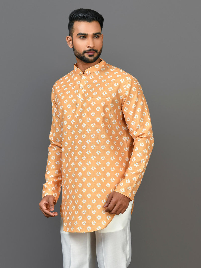 Designer Yellow Silk Short Kurta