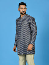 Designer Blue Silk Short Kurta With Pant