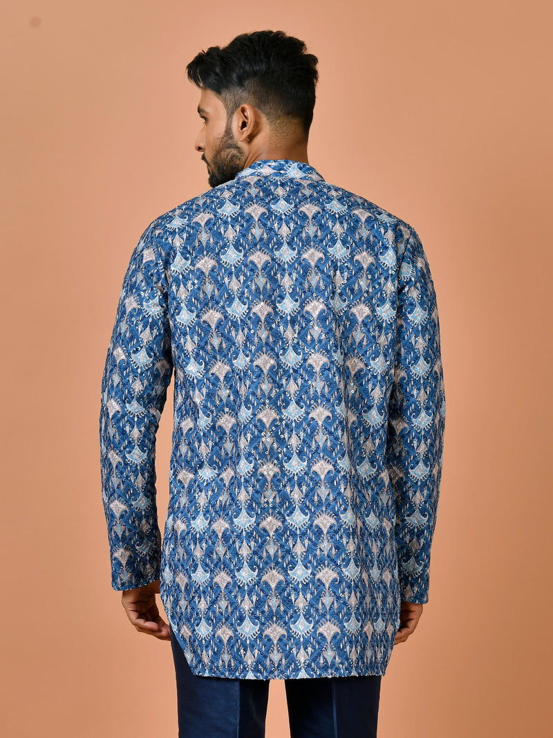 Designer Blue Cotton Blend Short Kurta